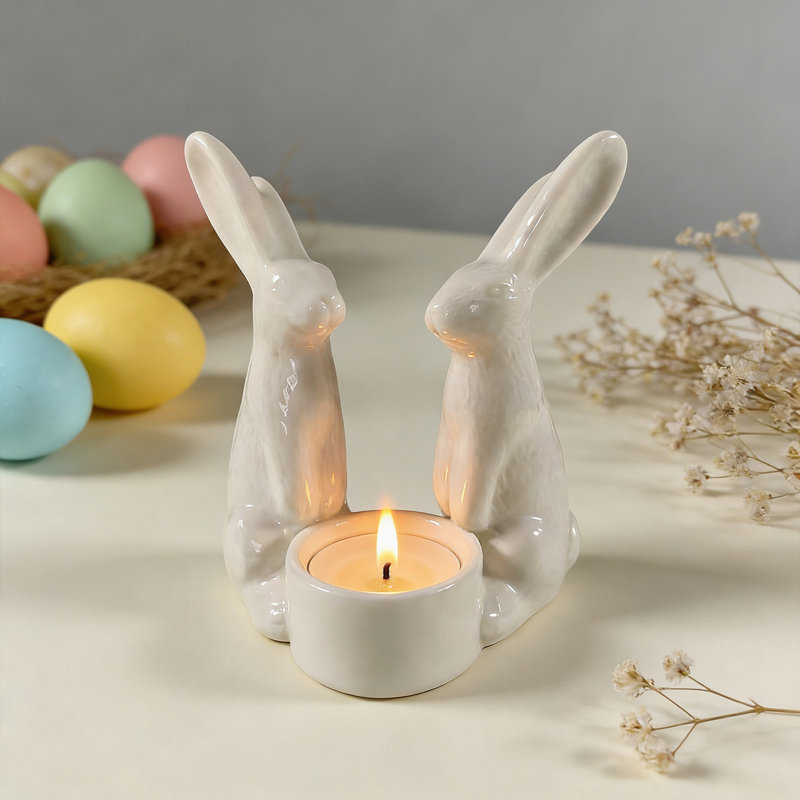 Easter White Ceramic Bunny Scented Candle Candlestick