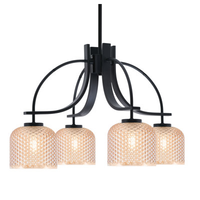 Cavella 4 Light Downlight Chandelier Shown In Matte Black Finish With 6" Amber Textured Glass