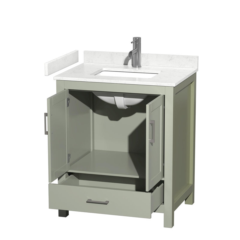 Sheffield Freestanding Single Bathroom Vanity with Marble Top, Carrara Cultured Marble, Light Green, 30"