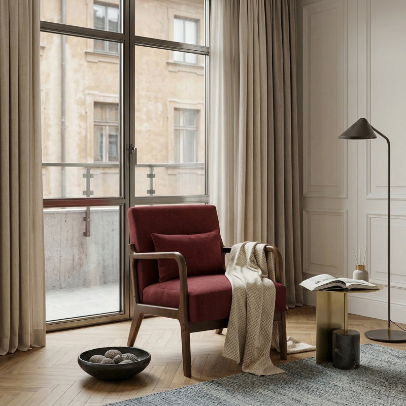 Alisija Upholstered Armchair, Red Cotton Blend