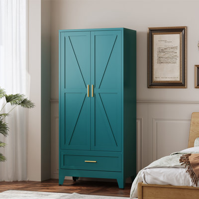 Large Capacity Metal Wardrobe With 1 Drawer And Adjustable Shelves - Heavy Duty Steel Storage Cabinet For Bedroom, Office,laundry Room,brthroom,dressing Room,studio,and More