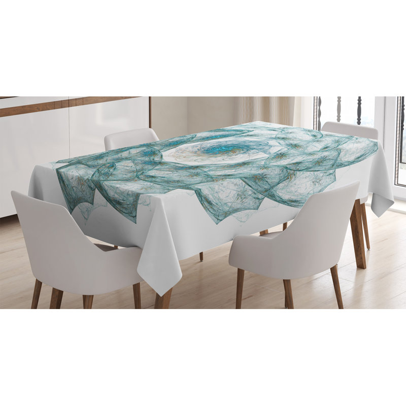 Spires Tablecloth, Flower Shaped Spiral Digital Vortex Pattern With Hazy Colored Elements Image, Rectangular Table Cover For Dining Room Kitchen Decor, 52" X 70", Teal
