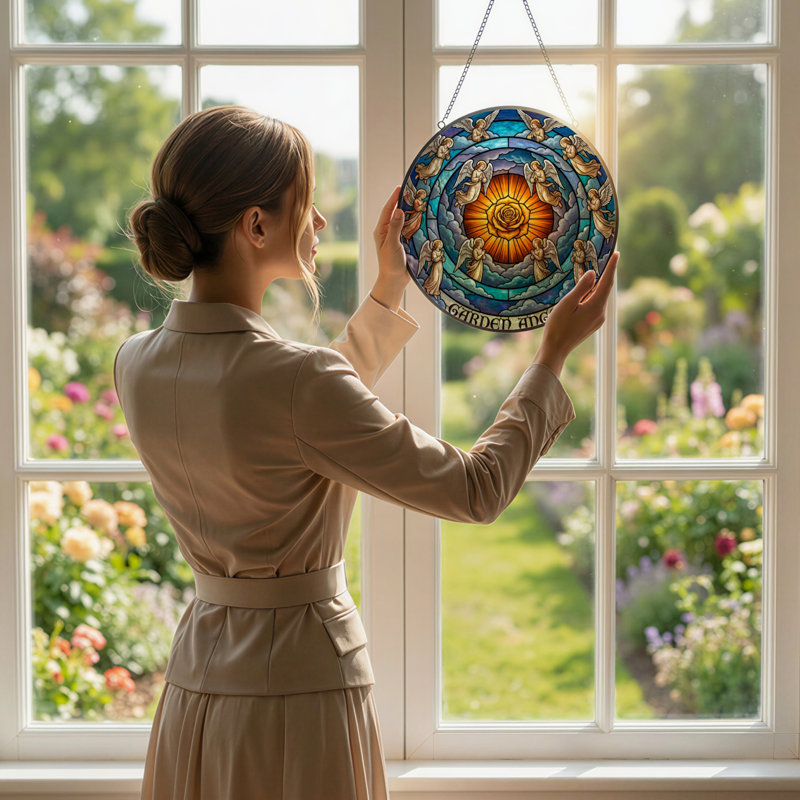 Vitrail de vitrail H 7,8 po H Rose, H 7,8 po x l 7,8 po