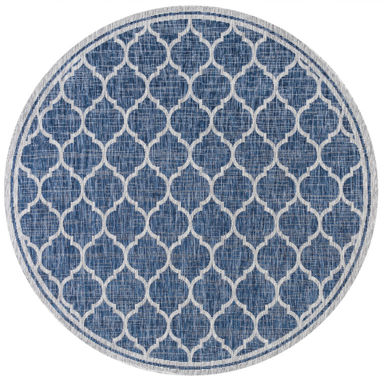 Hague Moroccan Trellis Textured Weave Navy/Gray Indoor/Outdoor Rug