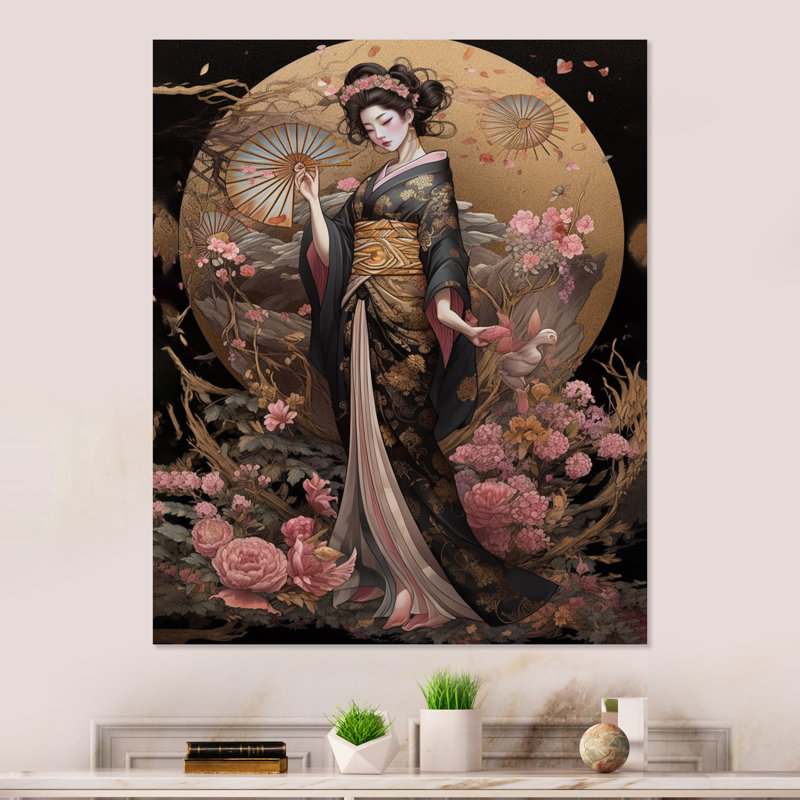 Kelaya Elegant Japanese Woman V - Japonaise, art mural en métal, H 32 po x l 24 po
