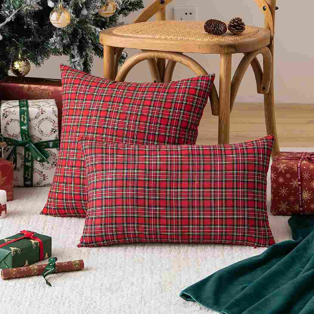 Christmas Plaid Cushion Cover Cotton Decorative Pillows for Sofa Bed Living  Classic Green Red Throw Pillow Cover Home Decor Gift