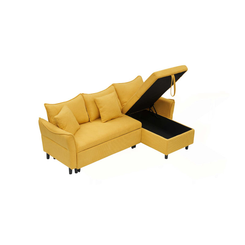 Canapé-lit en velours côtelé 79,92 po, Velours côtelé jaune, Orienté à droite