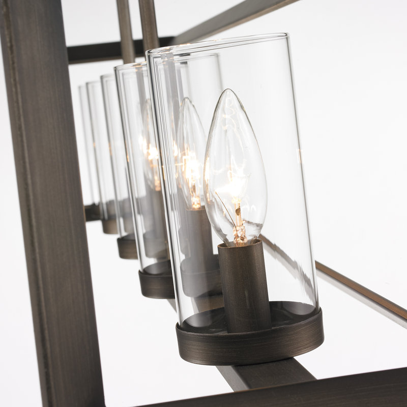 Luminaire suspendu linéaire à cinq lumières pour îlot de cuisine Averee, Clear Glass, Bronze industriel