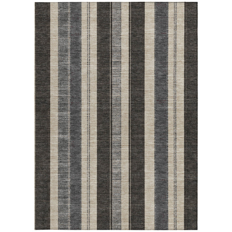 Tapis extérieur lavable rayé noir et ivoire 5 pi x 8 pi