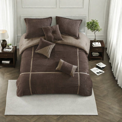 Luxury Bedding Sets, Polyester Micro Corduroy, Modern Brown Queen, Home Comfort