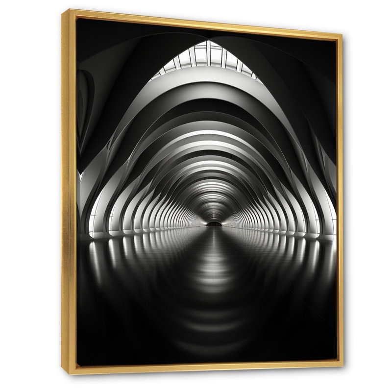 «Grey Tunnel Futuristic Elegance Sleek I», reproduction sur toile, H 40 po x l 30 po x P 1,5 po, Cadre flottant doré