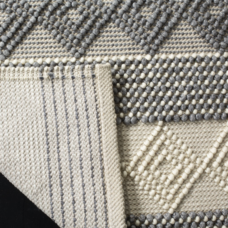 Tapis en laine / coton tissé à la main jacquard en ivoire / gris jacques, Rectangle 11 pi x 15 pi