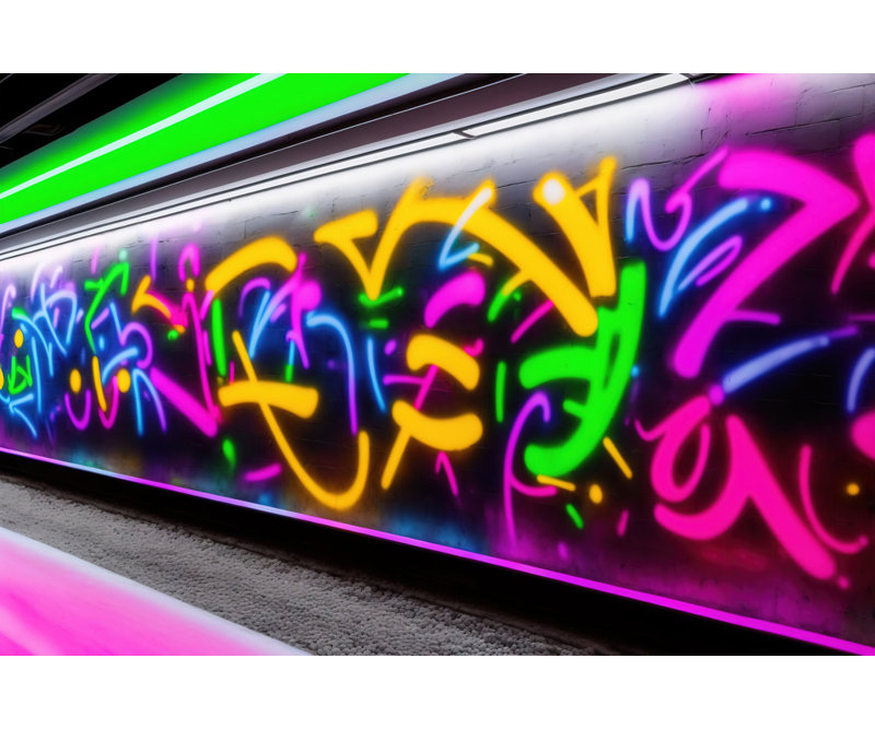 «Subway Neon Graffiti Brighttrain» par Stephen Chambers, impression sur toile tendue, L 18 po x H 15 po