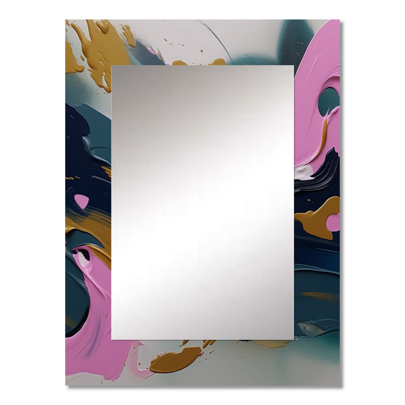 Brushstroke, peinture abstraite II - grand collage mural abstrait, miroir unique rose, reproduction d'art en métal