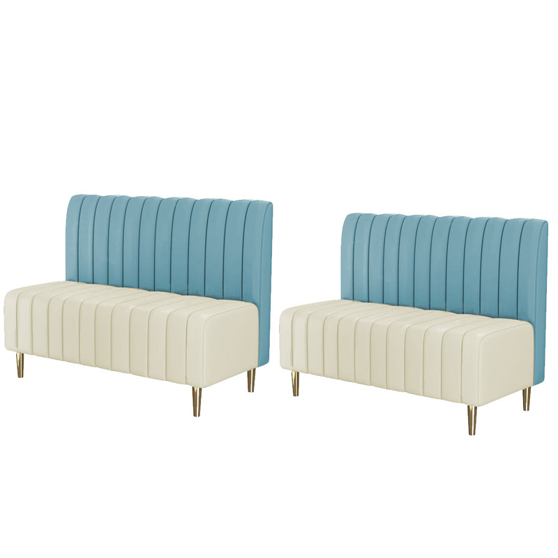 Ensemble de 2 bancs de rangement rembourrés en similicuir, Blanc / bleu
