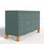 Commode double 6 tiroirs en bleu, armoire de rangement moderne avec poignées en métal et pieds en bois massif, organisateur de tiroir de commode