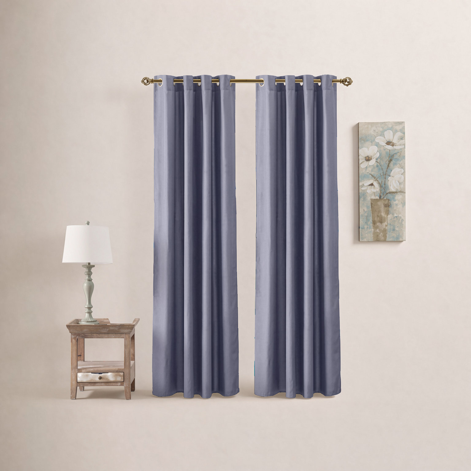 Lakeland Solid Semi-Sheer Grommet Curtain Panel, Cornflower Blue, 56" W x 63" L