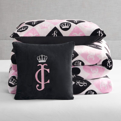 Juicy Couture Plush Heart Logo Reversible Comforter Sets