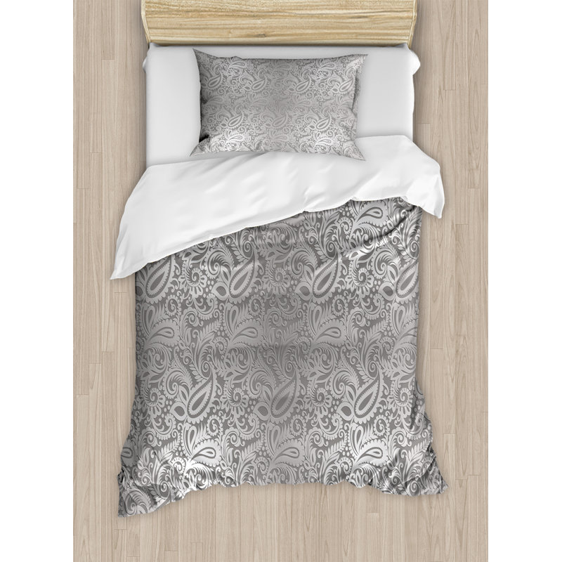 Eclectic Polyester Paisley Duvet Cover, Twin Duvet Cover + 1 Pillow Sham, Abstract Flourish