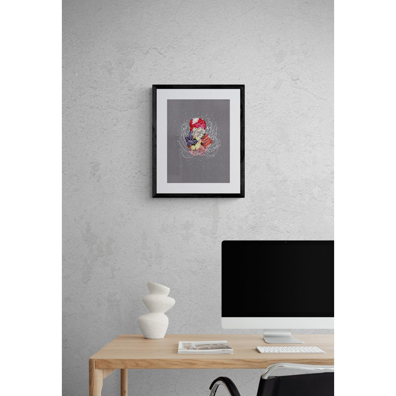 Céphalopode Stardust par Jenny Brown - Peinture, Papier avec cadre noir, H 20 po x l 16 po