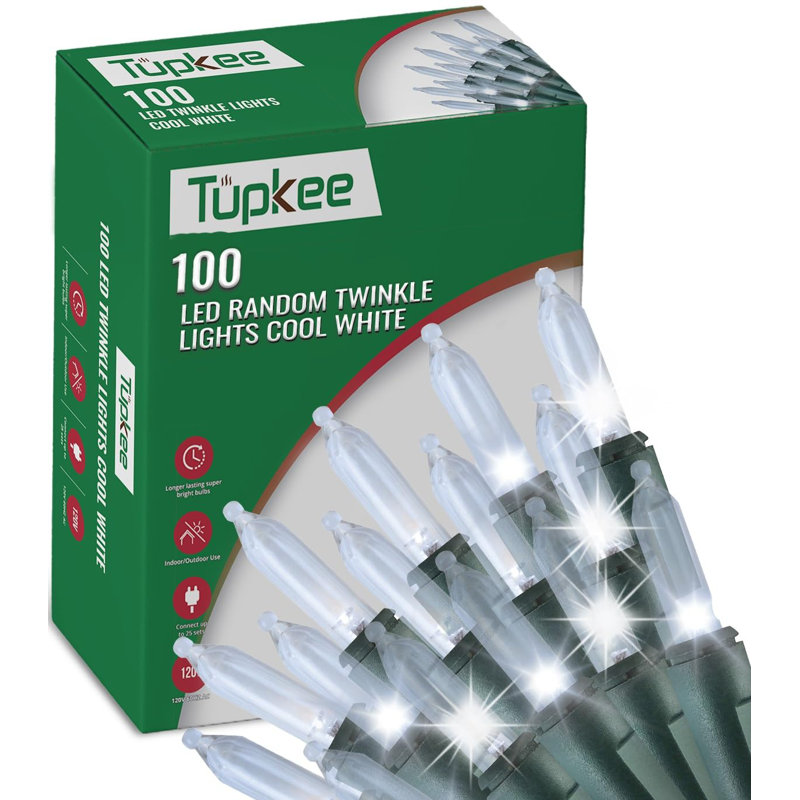 Tupkee Christmas LED Random Twinkle Lights - 16 Of 100 Bulbs Twinkle - LED Cool White Christmas Tree Lights - Indoor Outdoor – 24.75 Feet Light String, Sparkling Twinkling Holiday Decor