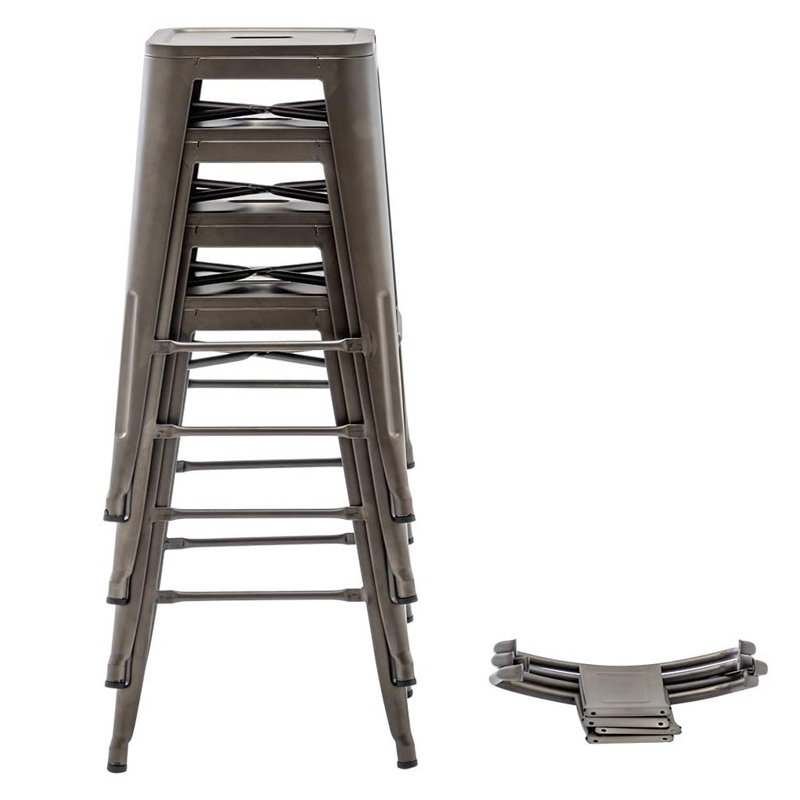 Rusty Metal Counter Height Bar Stools with Low Back, Set of 4
