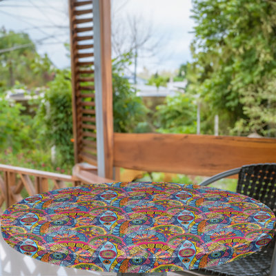 East Urban Home Mandala Fitted Round Tablecloth Multicolor Multicolor