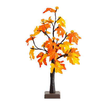 2Ft. Pre-Lit Autumn Maple Artificial Fall Tree With 24 Warm White LED & Pumpkin Shaped Lights With Detachable Base