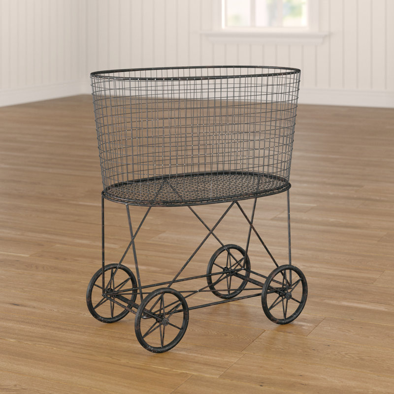Metal Rolling Laundry Cart with Rack, Gray