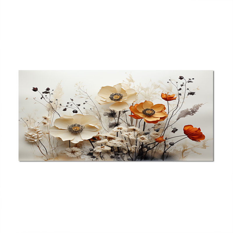 «Macaulee Bohemian Earthly Floral Collage II», art mural abstrait bohème, Toile tendue, H 28 po x l 60 po, Sans cadre