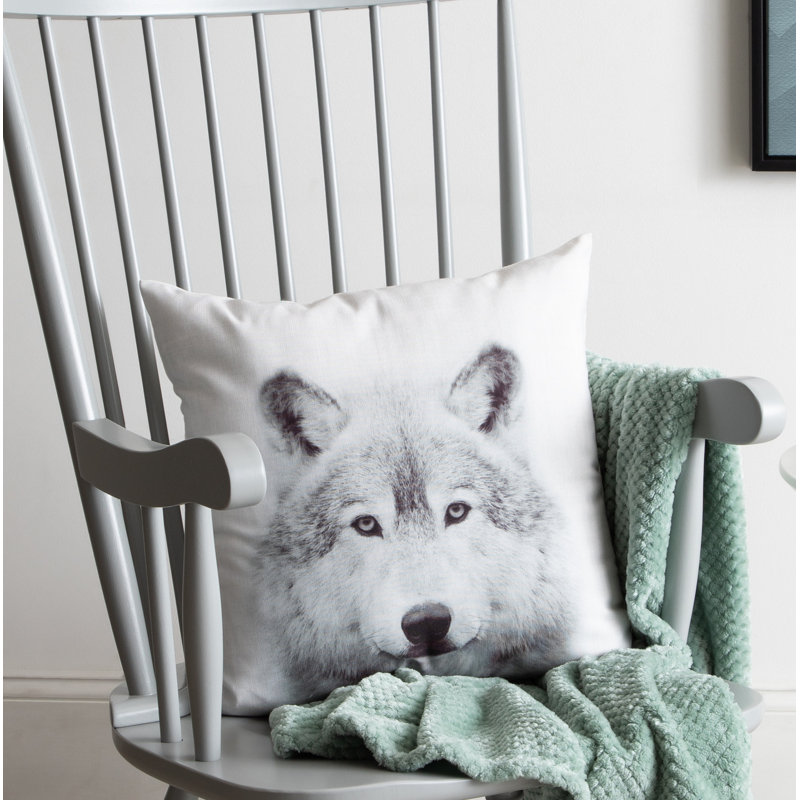 White Wolf Print Polyester Euro Throw Pillow Cover, 18x18