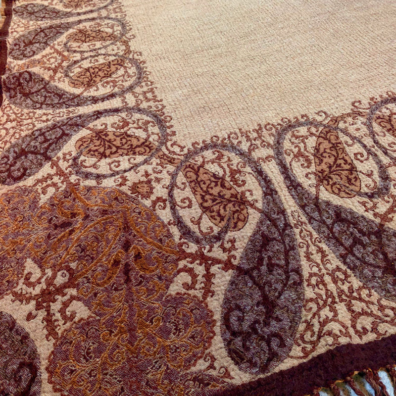 Persian Charm Hand Woven Throw Blanket, Brown/Gold