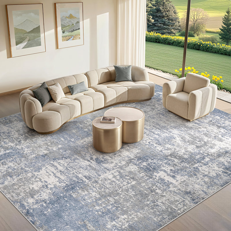 Modern Area Rug Abstract Washable Rugs with Non-Slip Backing for Living Room Bedroom-Blue, Rectangle 10' x 14'