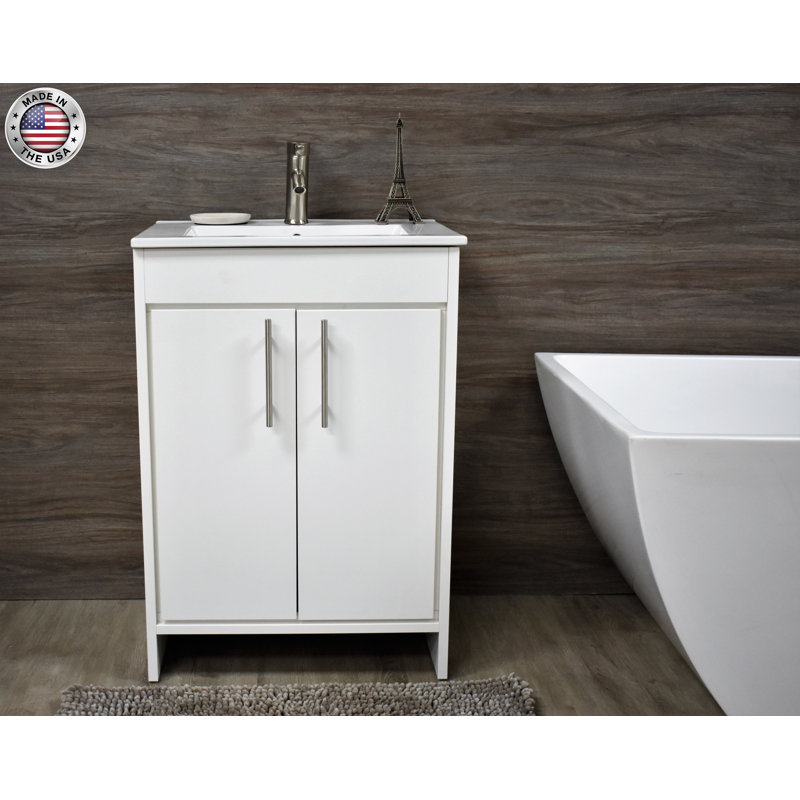 Base de meuble-lavabo simple 24 po Amrooti seulement, Blanc