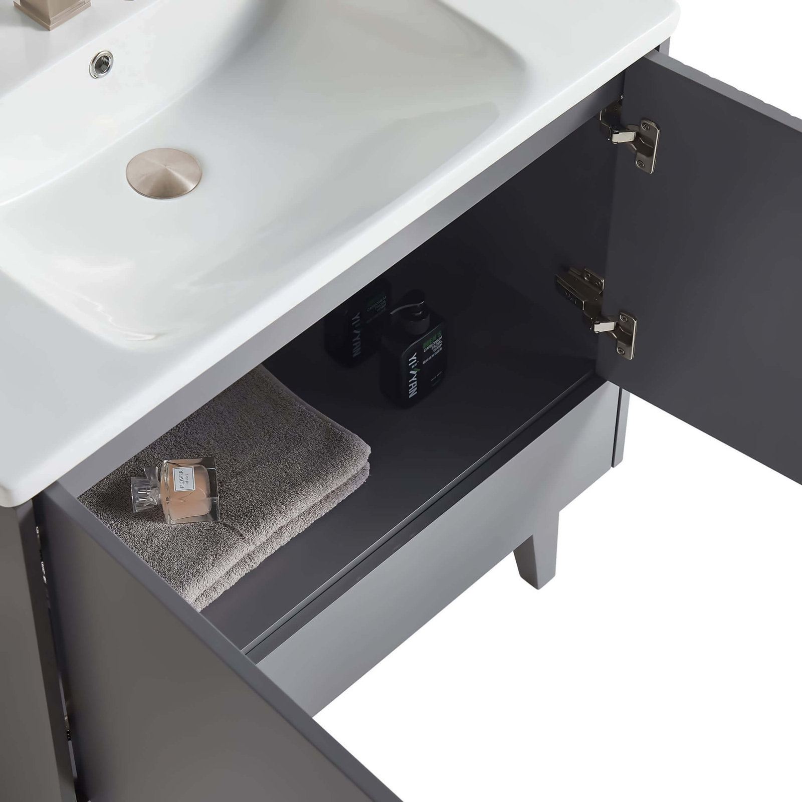 Saimah 30'' Single Bathroom Vanity, Rock Gray, Satin Nickel