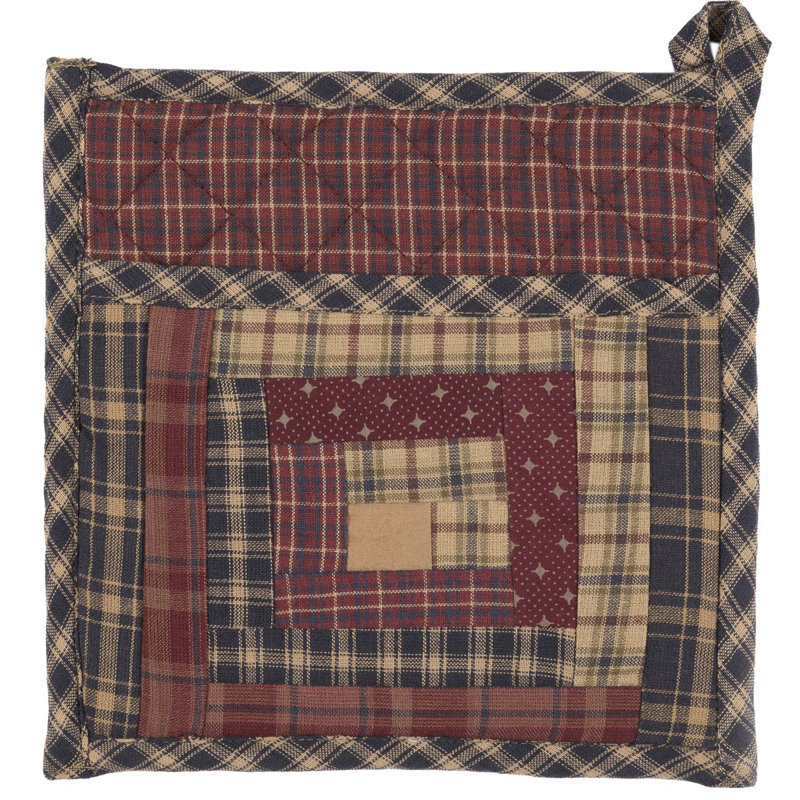 Millsboro Burgundy and Navy Cotton Patchwork Pot Holder with Pocket