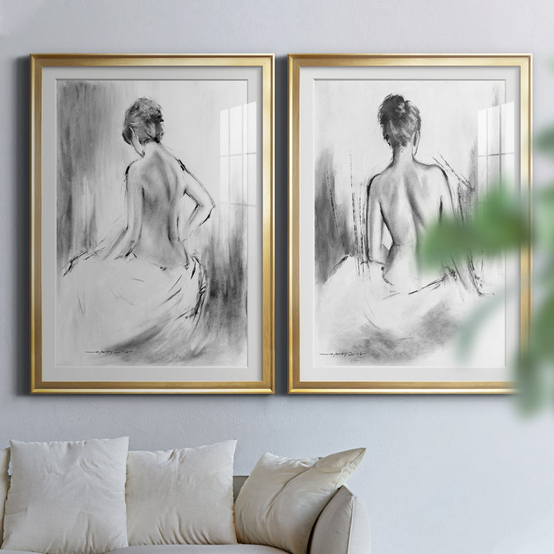 «Soft Silhouette V», ensemble de 2 reproductions sur toile, Toile encadrée, H 26,5 po x l 73 po, Doré