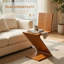 Chaise en bois massif en forme de Z, avec structure Tenon-Mortise et capacité de 550 lb, chaise double et table d'appoint 2 en 1, style Mid-Century moderne
