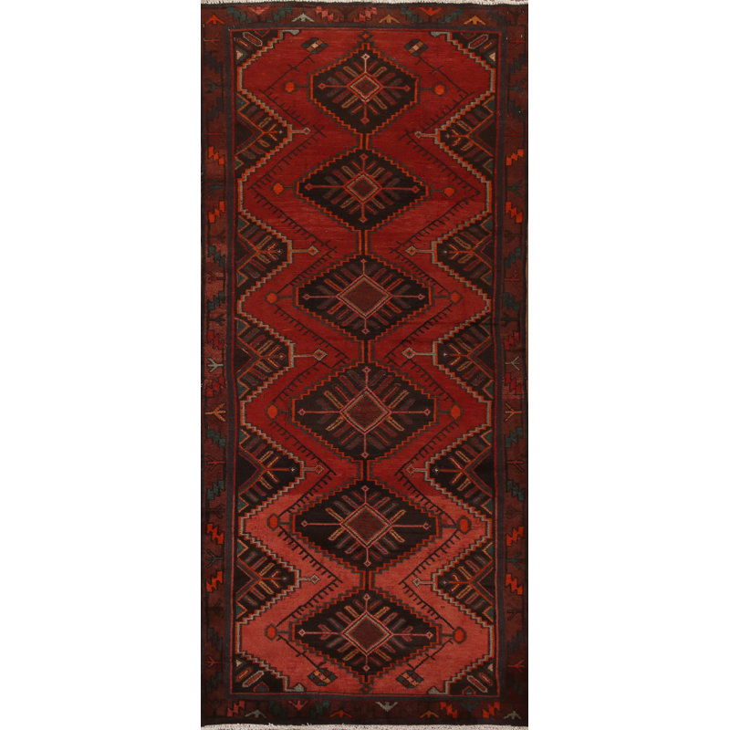 Tapis de couloir rouge unique en laine noué à la main de style années 1970 de 3 pi 8 po x 8 pi 11 po Reyanshi