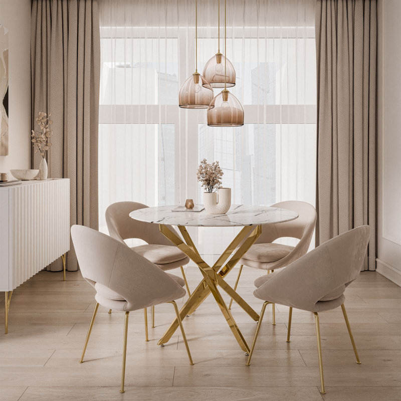 Chatalina Round Glass Top Dining Table, White Marble