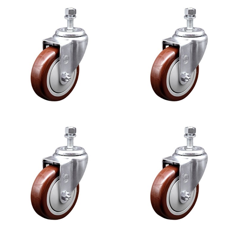 Ensemble de roulettes à tige filetée 4 pouces en polyuréthane pivotant ½ pouce SCC, Vert