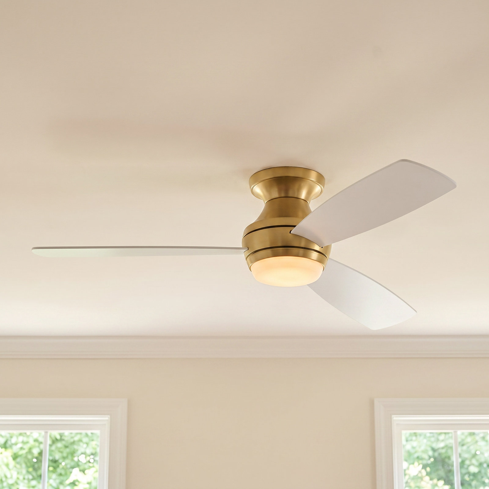 Rivers 3 Blade Ceiling Fan with LED Light Kit, 52", Burnished Brass with Matte White Blade