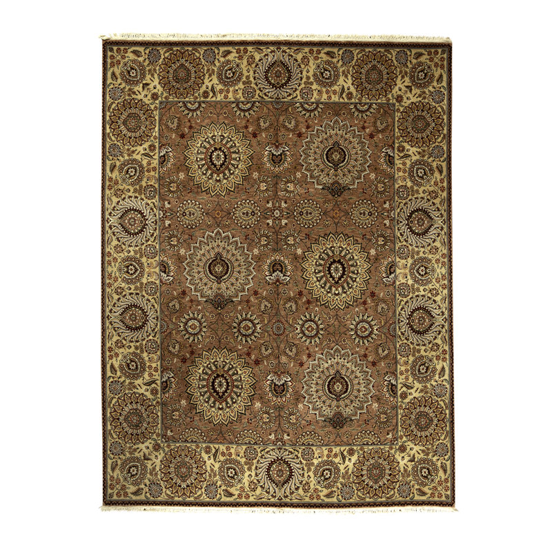 Tapis brun et doré de haute qualité noué à la main