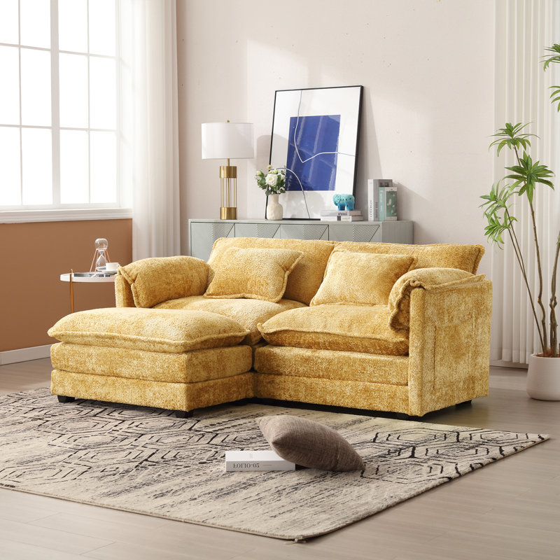 Aidon 2 Seater Chenille Sofa, Yellow