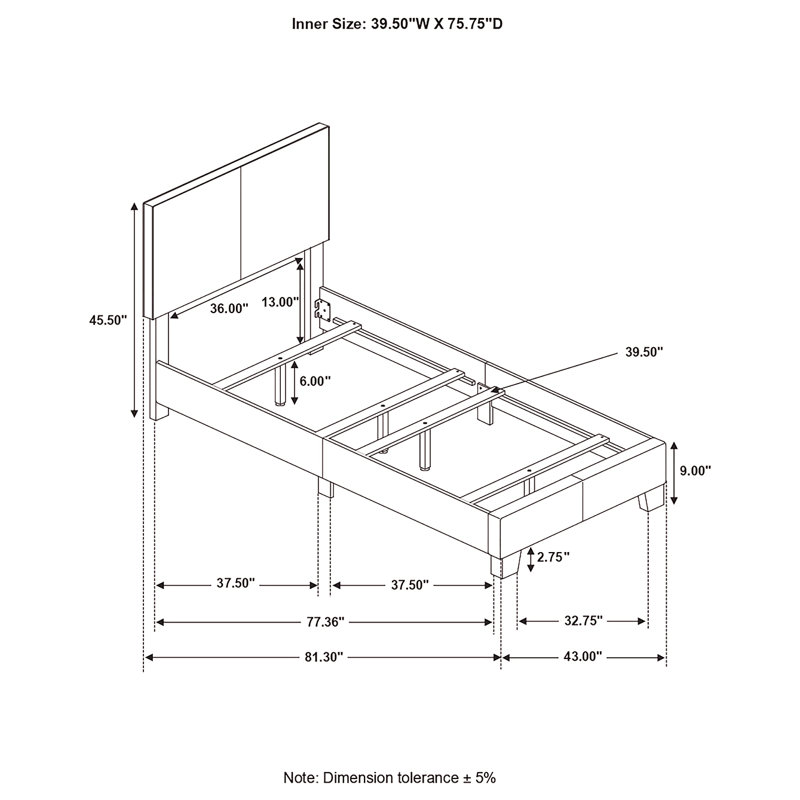 Black Twin Panel Bed, Twin, Black