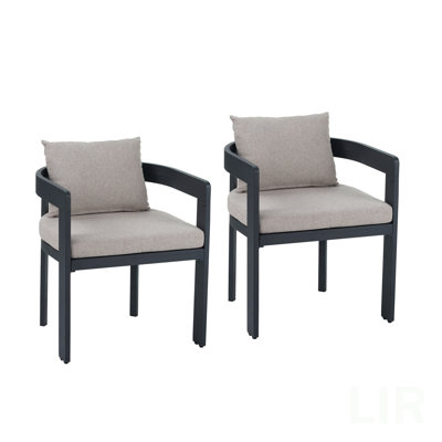 Chaise de salle à manger en aluminium Elko, cadre gris foncé avec coussin beige, ensemble de 2, chaise