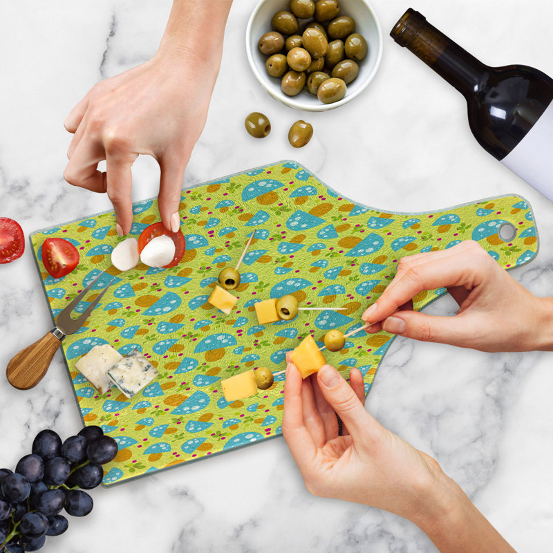 Ambesonne Mushroom Tempered Glass Cutting Board Mushrooms Pattern Yellow Multicolor