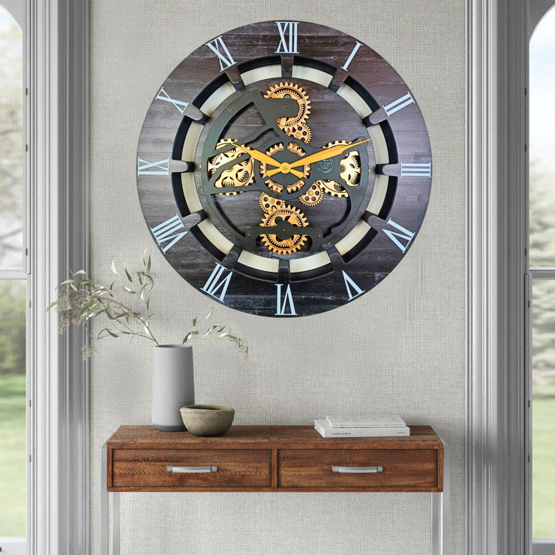 Solid Wood Wall Clock, Vintage Black