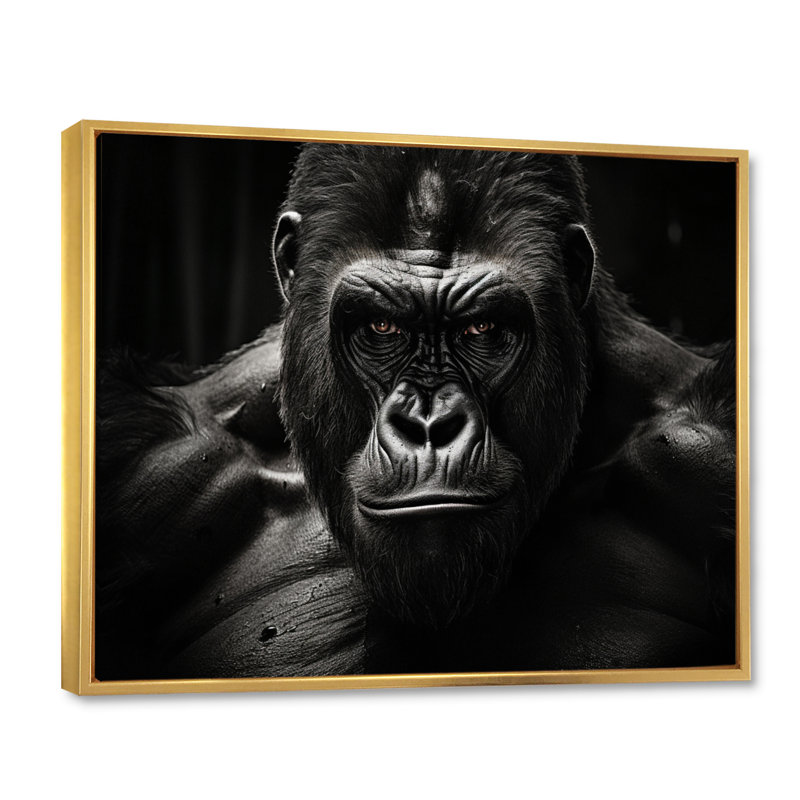 Art mural noir et blanc Gorilla Majestic II - Gorilla, 16" H x 32" W, Cadre flottant doré