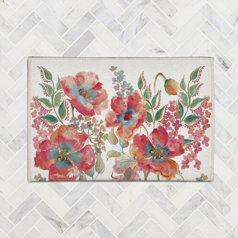 Tapis bohémien à motif de coquelicots, Rectangle de 3 pi x 5 pi
